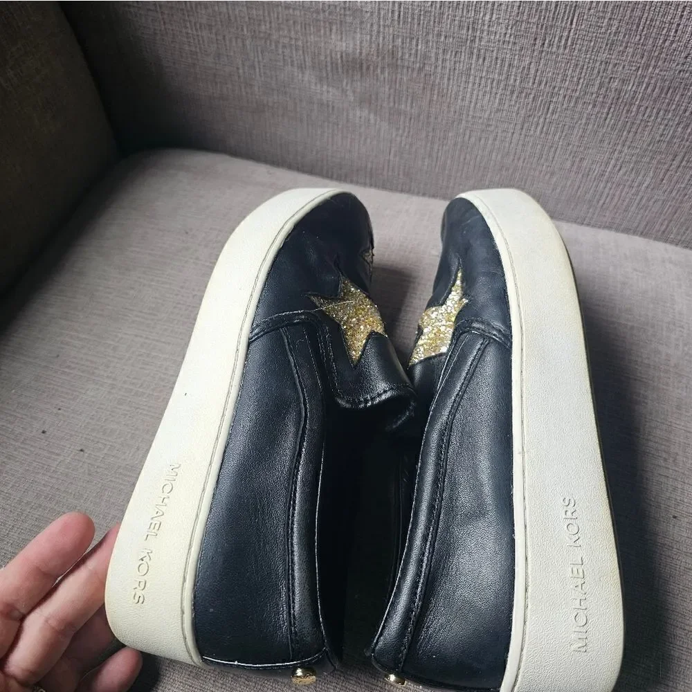 Michael Kors black and gold star slip on shoes. Sz 7